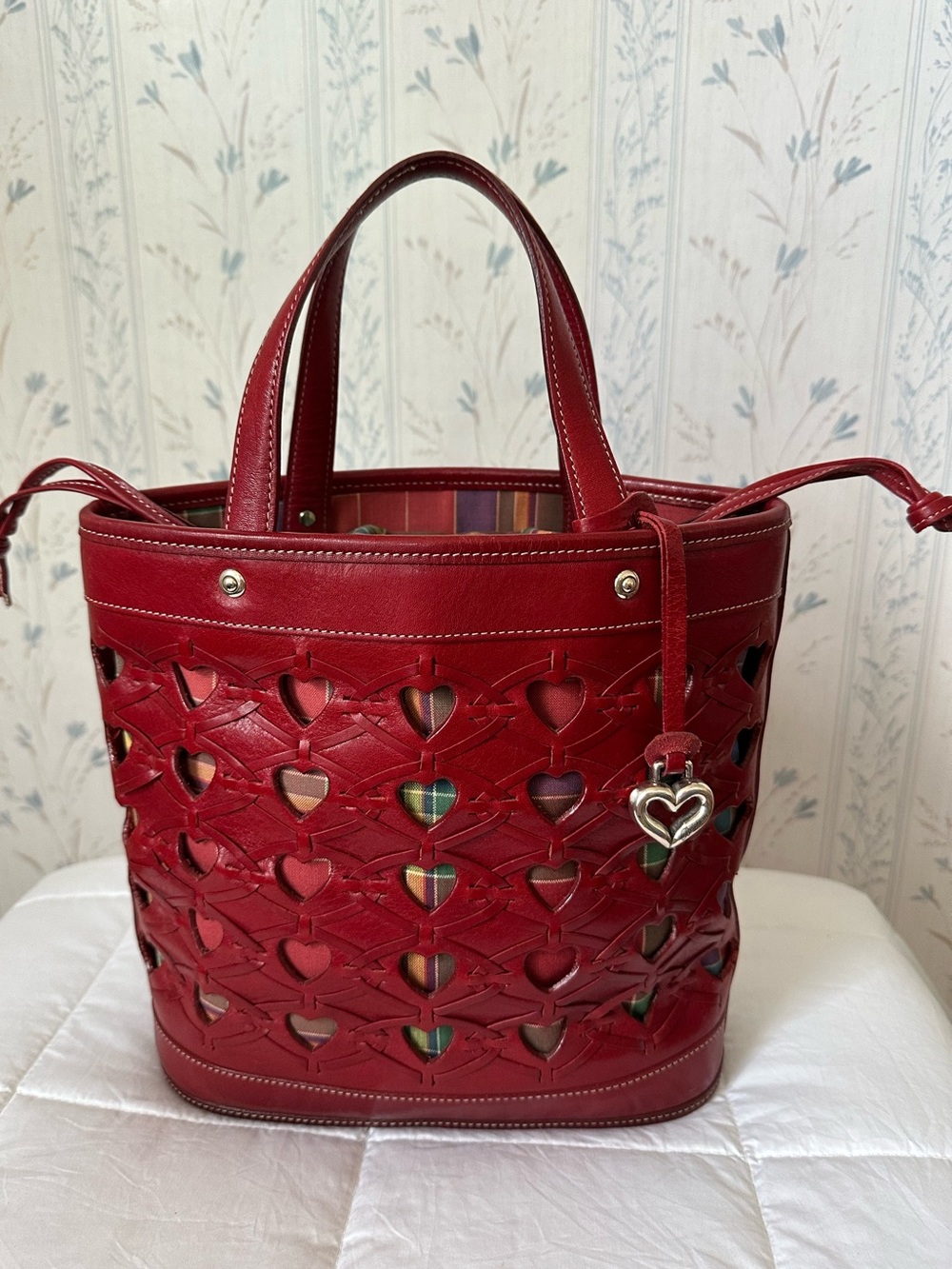 Brighton Red Leather Heart-Cut Tote